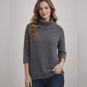 New York & Company Gray Cowl Neck Knit Sweater Large Cozy Fall Winter